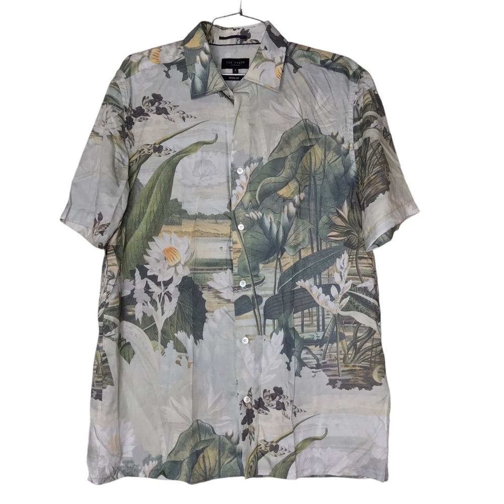 Ted Baker London Oulart Botanical Print Shirt Short Sleeve Tropical Men's Large
